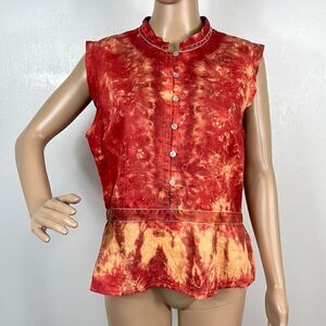 Richard Malcolm Linen Tie Dye Sleeveless High Neck Top Size XL
